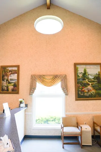 waiting room and front desk at Conyers Family Dentist